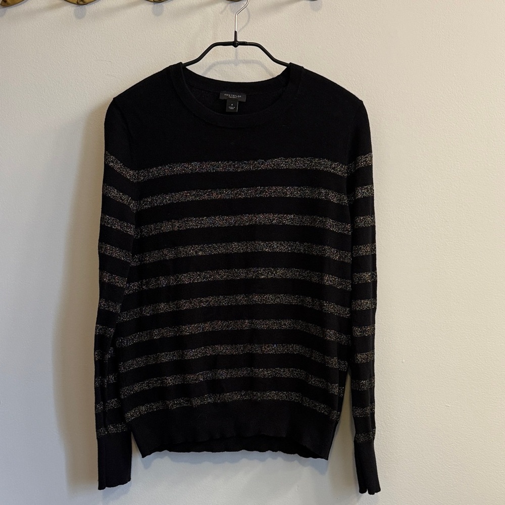Ann Taylor Factory Black and Gray Striped Sweater